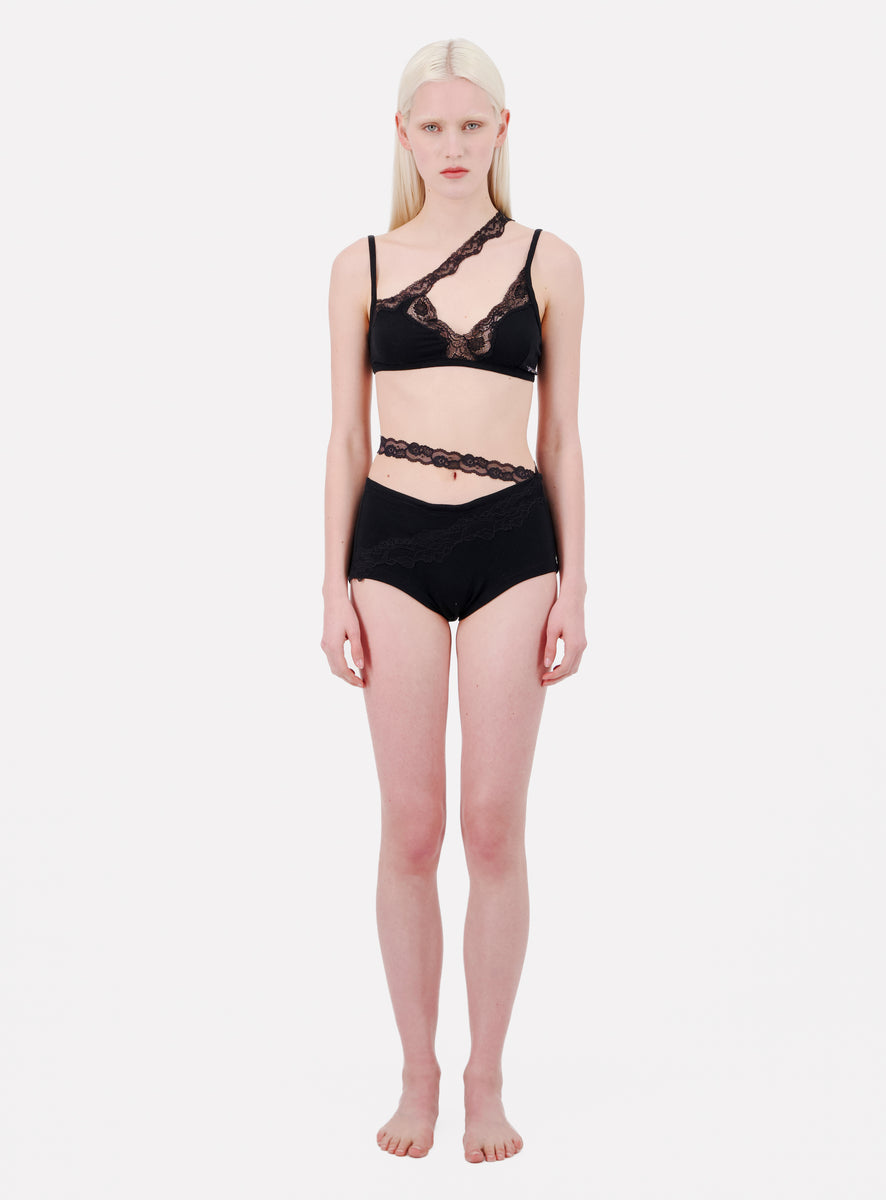 Ribbed Jersey Panty Slip With Asymmetric Lace Trim