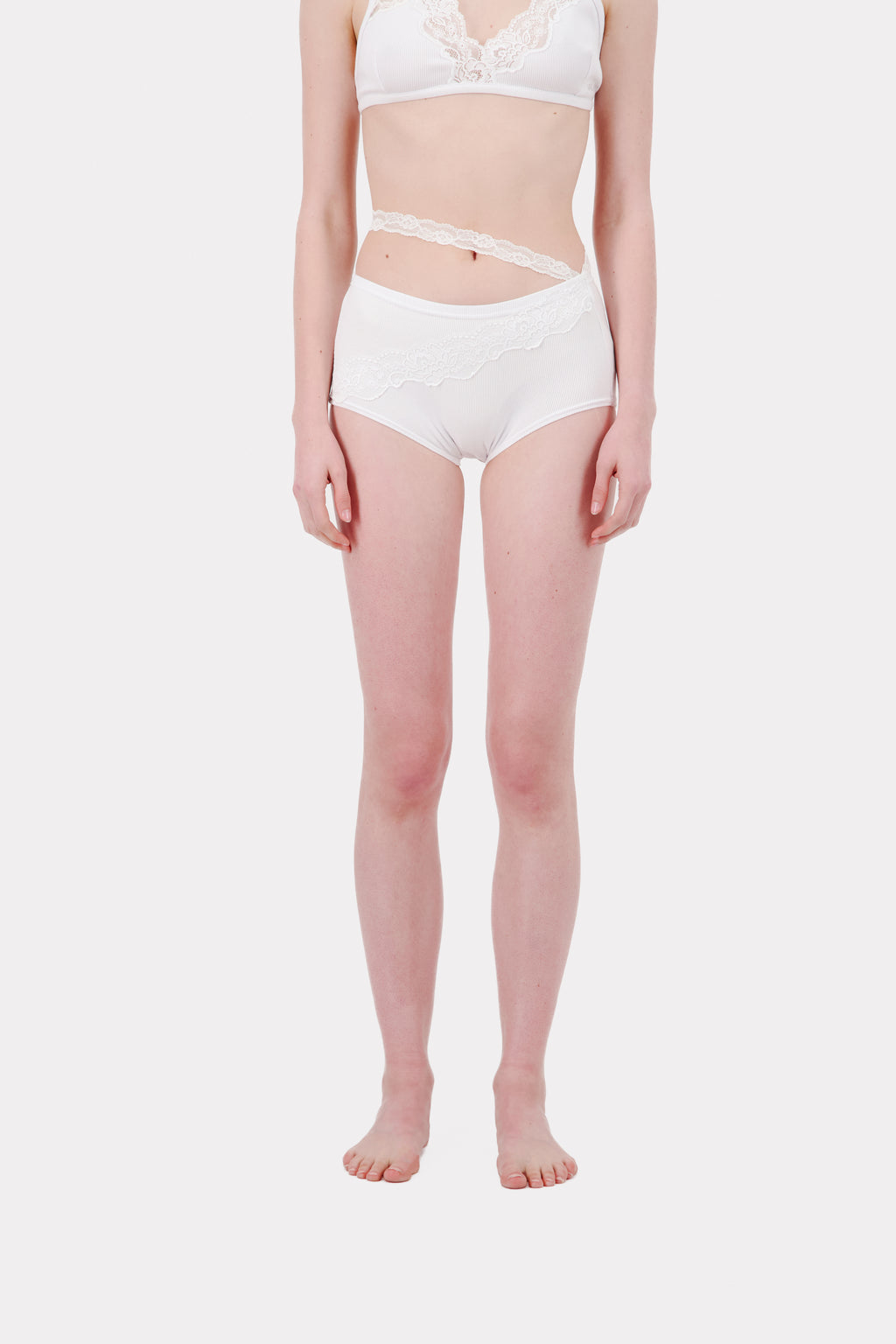 Ribbed Jersey Panty Slip With Asymmetric Lace Trim - Vaillant Studio