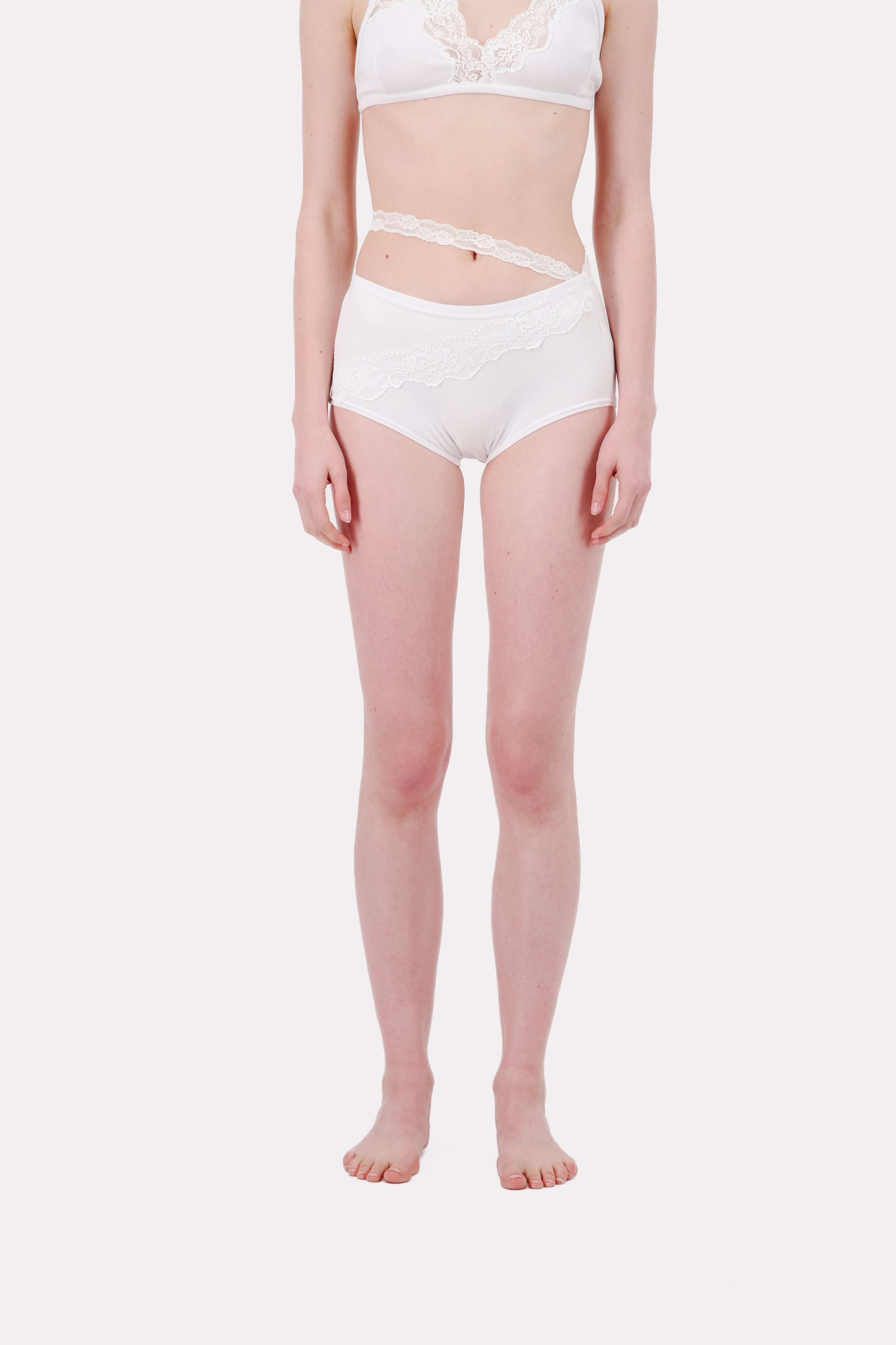 Ribbed Jersey Panty Slip With Asymmetric Lace Trim - Vaillant Studio