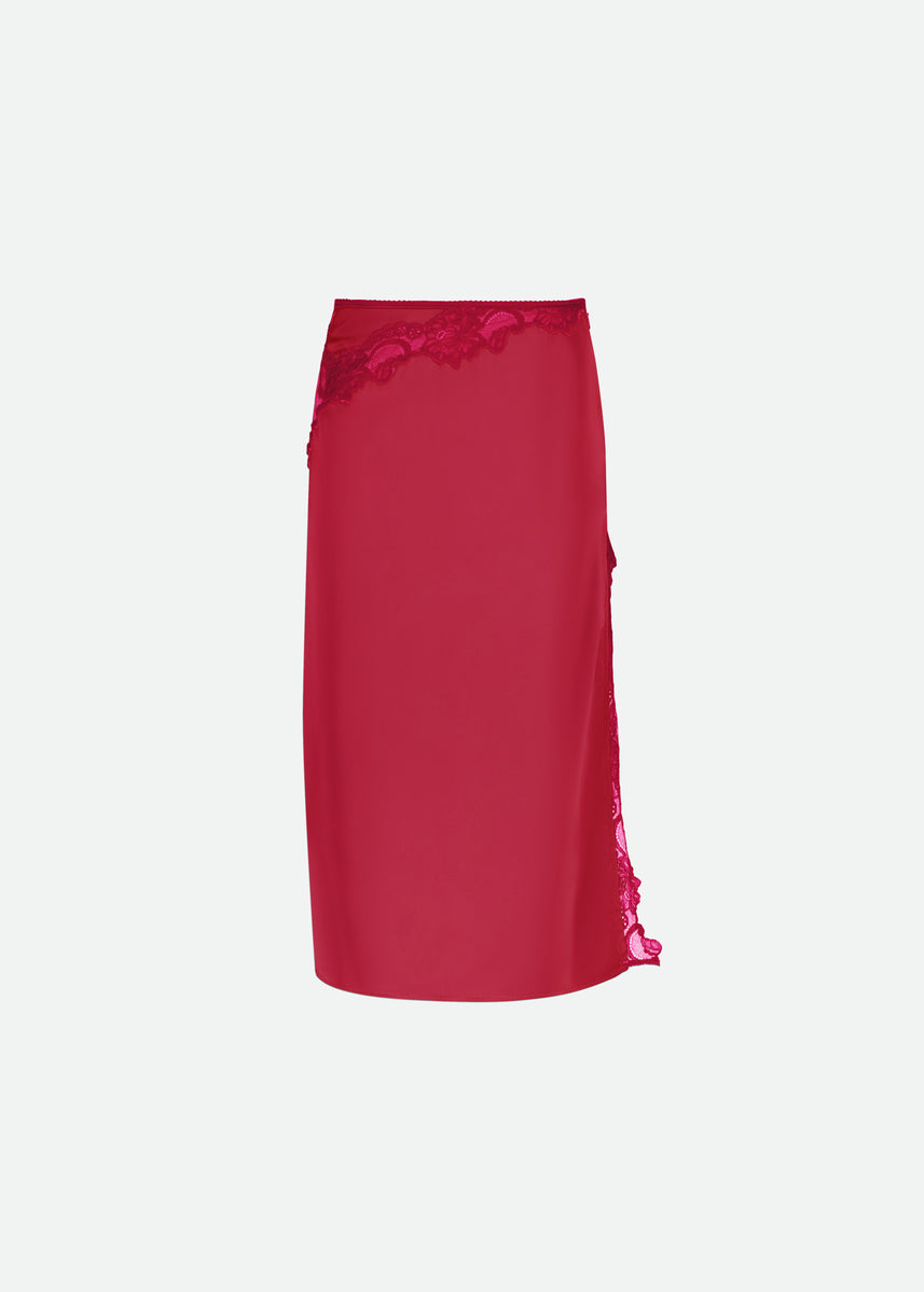 SKIRT WITH LACE DETAILS AND SIDE SLITS