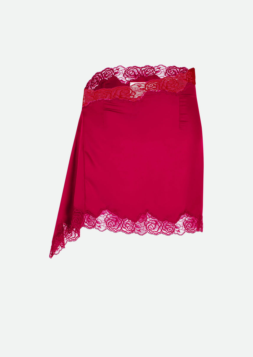 SIGNATURE SATIN MINI SKIRT WITH LACE