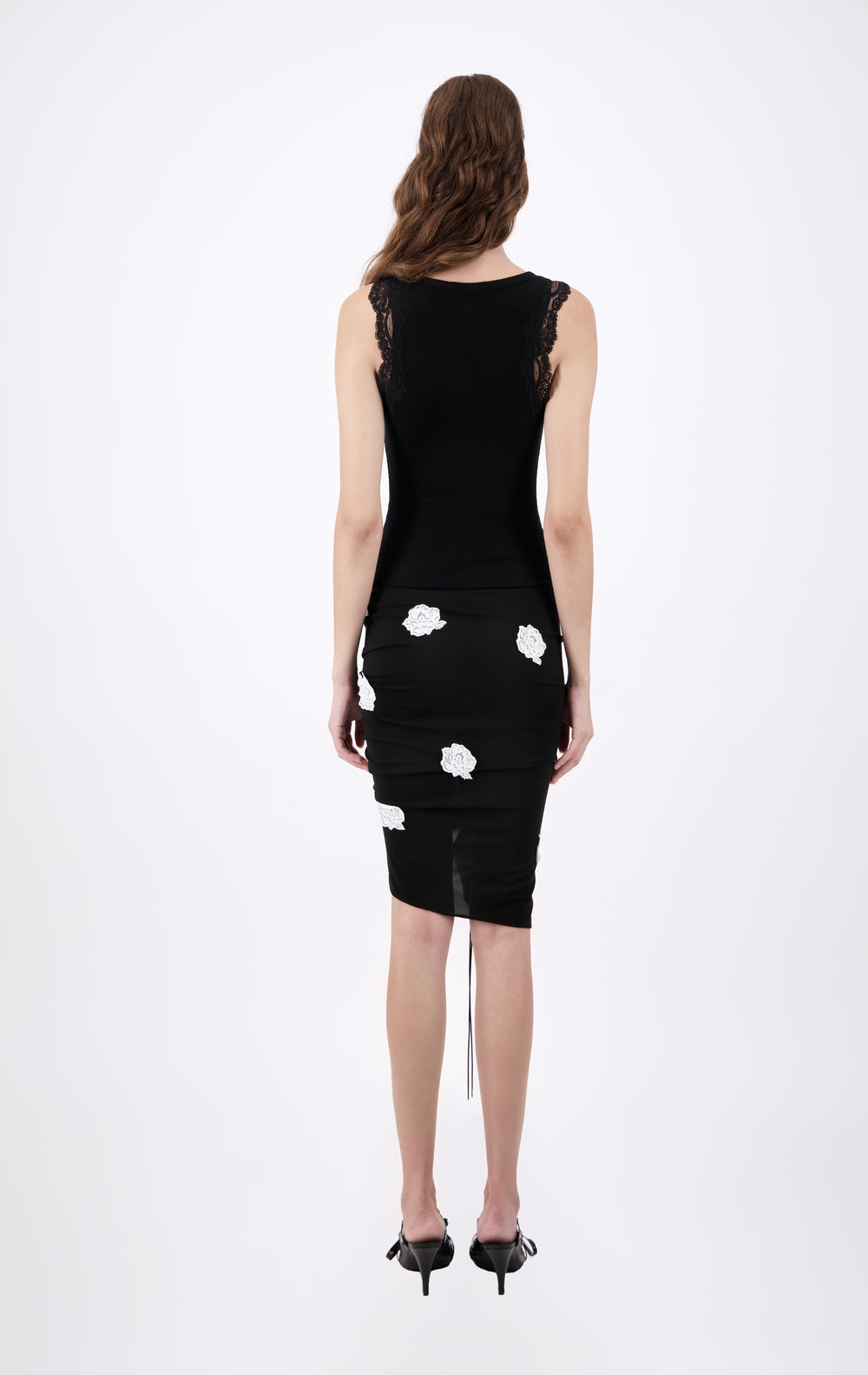 Jersey Tube Skirt With Ruching And Lace Polka Dots - Last one
