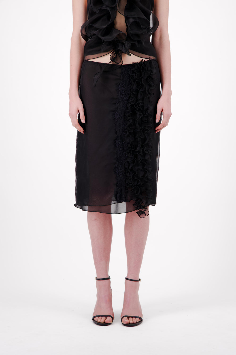 ORGANZA MIDI SKIRT WITH RUFFLES AND LACE DETAIL - Vaillant Studio