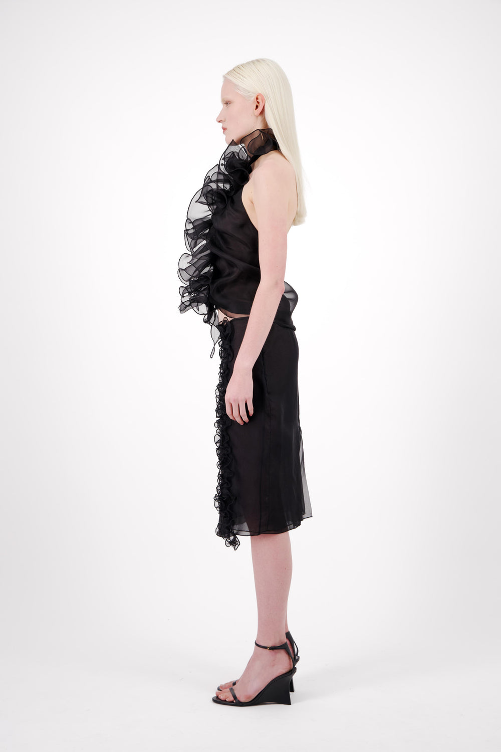 ORGANZA MIDI SKIRT WITH RUFFLES AND LACE DETAIL - Vaillant Studio