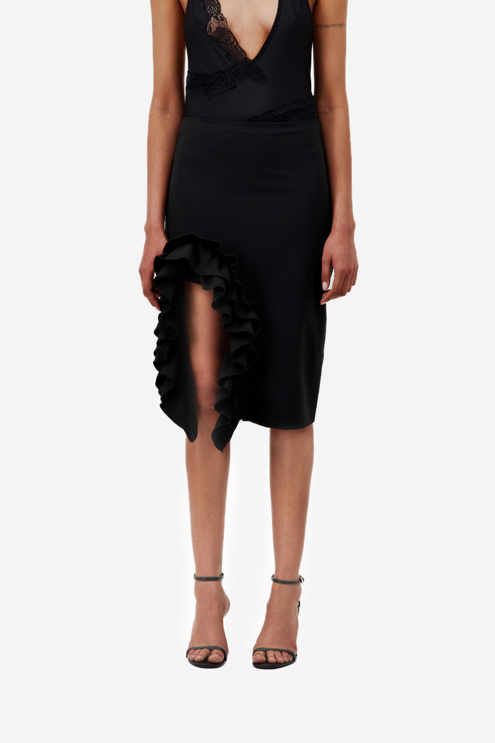 NYLON SKIRT WITH RUFFLE THIGH CUT OUT - Vaillant Studio