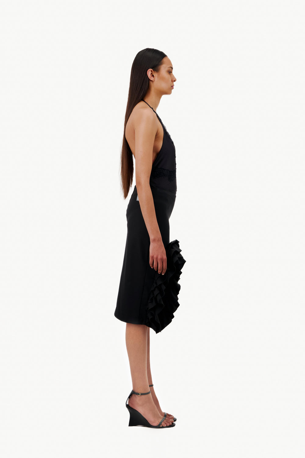 NYLON SKIRT WITH RUFFLE THIGH CUT OUT - Vaillant Studio