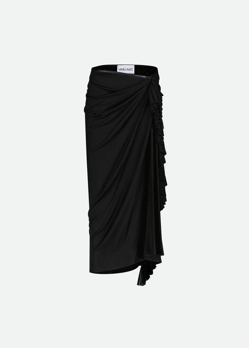 MIDI DRAPED SKIRT WITH RUFFLE DETAIL