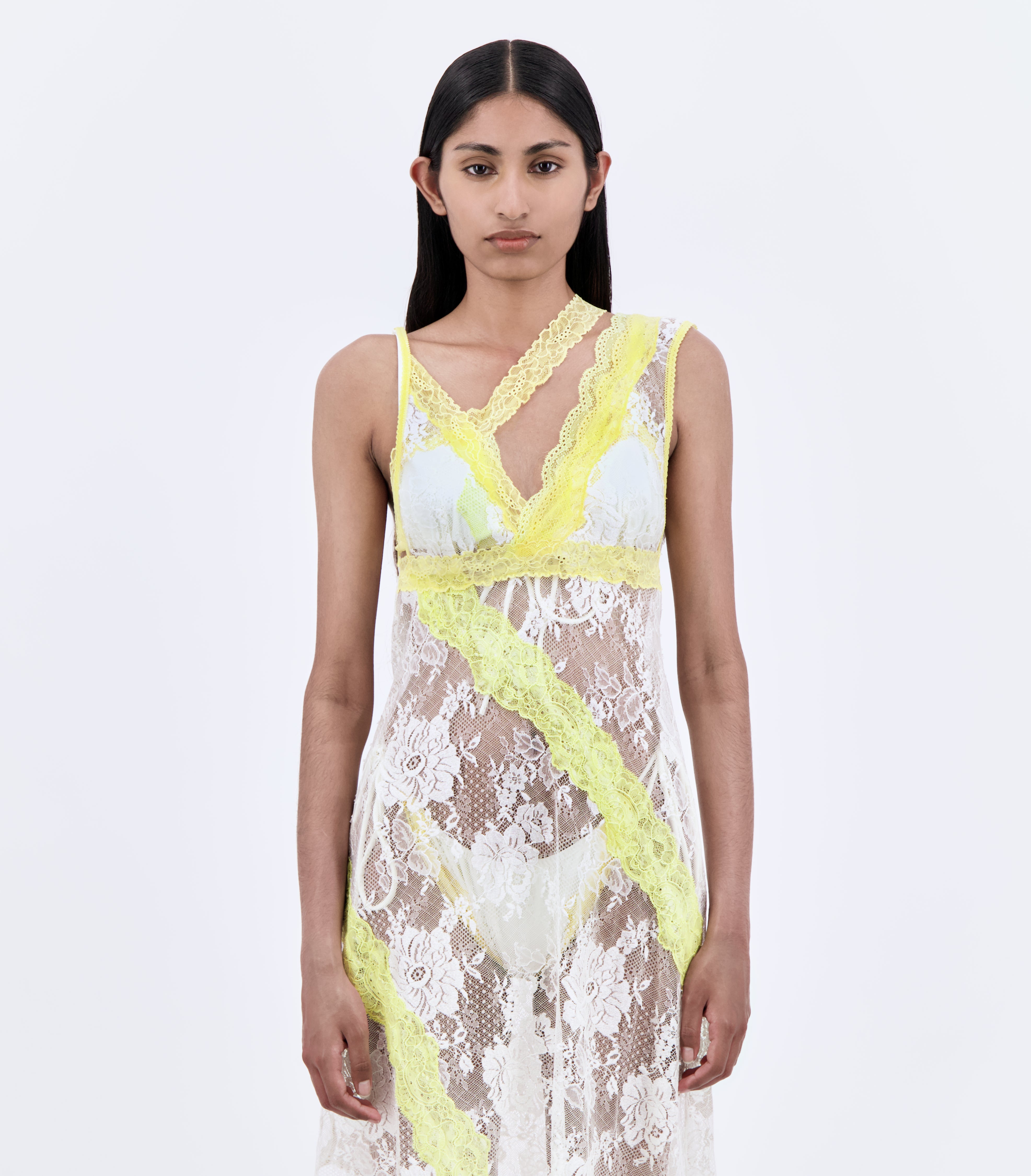 Asymmetric Slip Dress With Lace Trim
