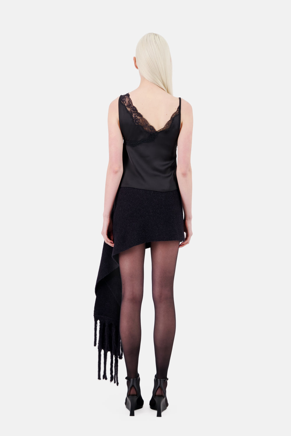 SIGNATURE SATIN ASYMMETRIC LACE TANK TOP - Last one