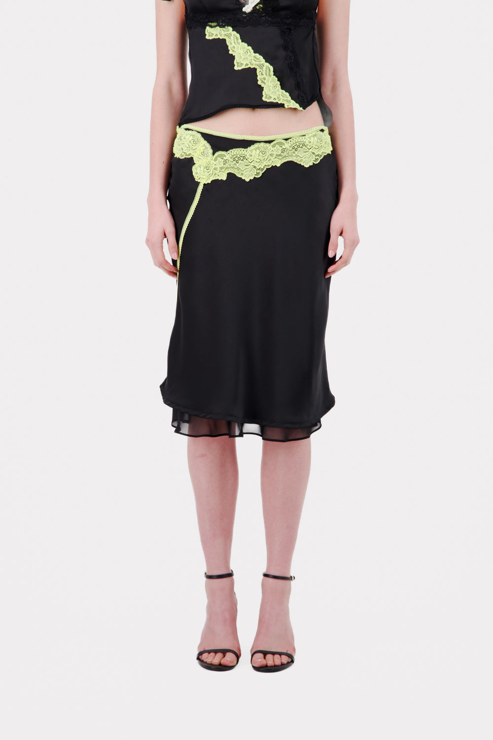 DOUBLE LAYER SATIN SKIRT WITH LACE DETAIL - Vaillant Studio