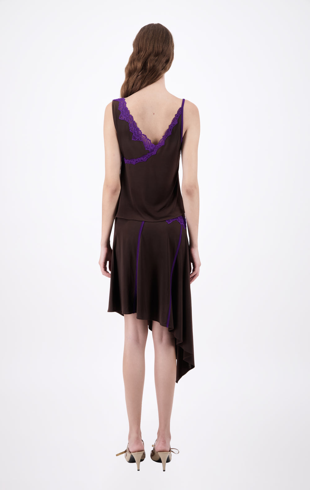Signature Vaillant Asymmetric Jersey Tank Top With Lace Trim