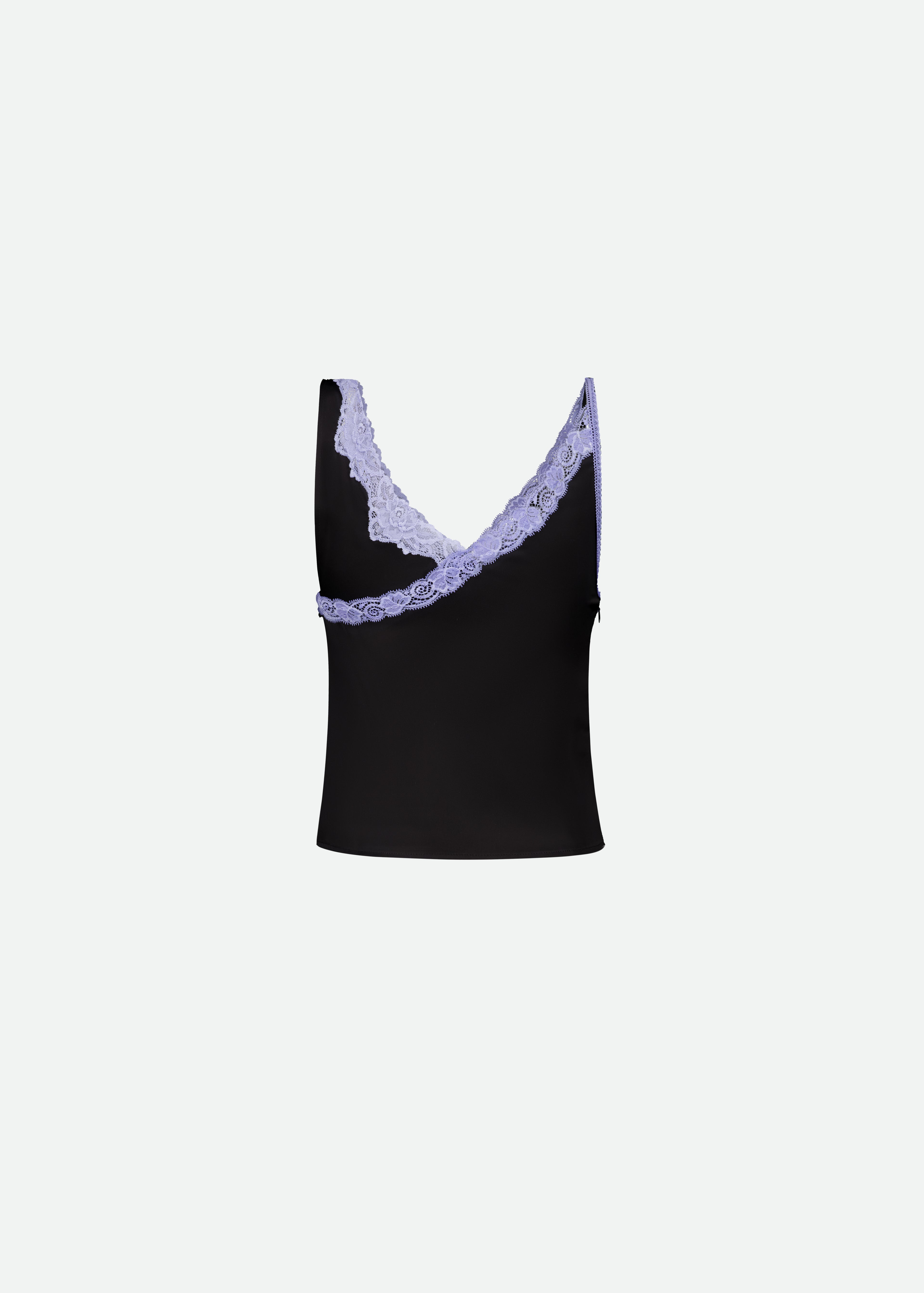 SIGNATURE SATIN ASYMMETRIC LACE TANK TOP - 4 LEFT