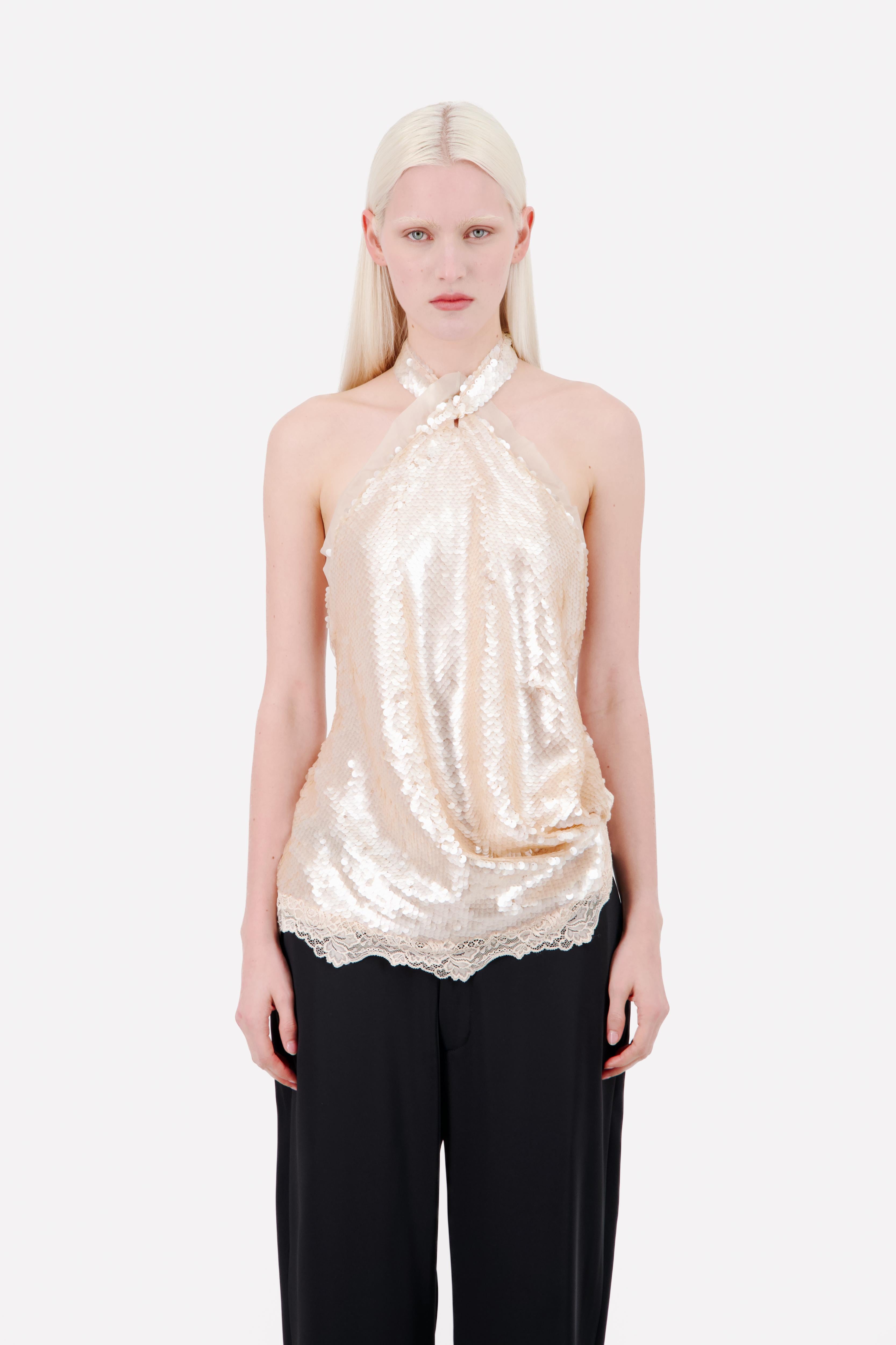 SEQUIN HALTER TOP WITH LACE DETAIL - Vaillant Studio