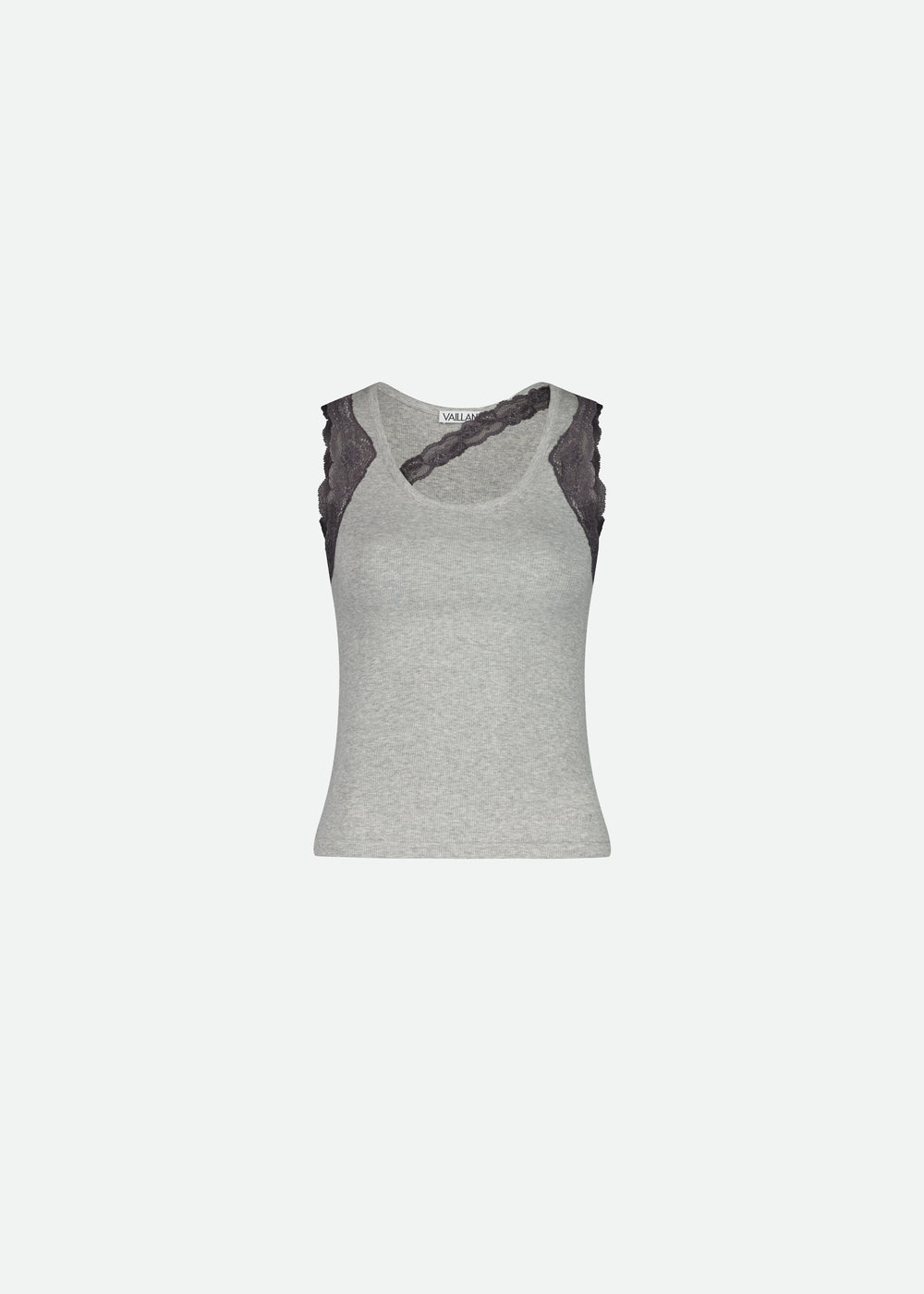 RIBBED TANK TOP WITH LACE TRIM NECKLINE