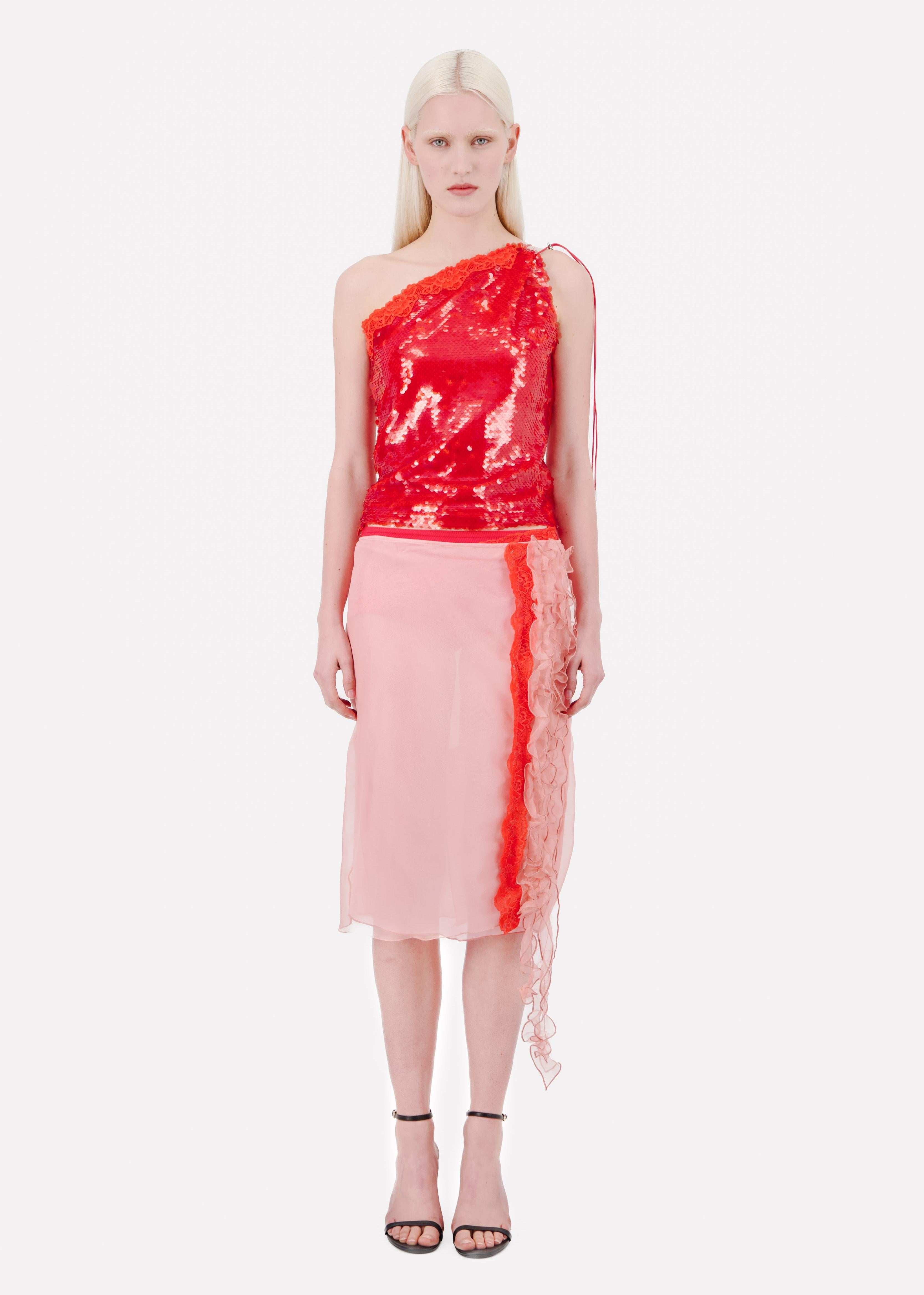 ORGANZA MIDI SKIRT WITH RUFFLES AND LACE DETAIL - Vaillant Studio