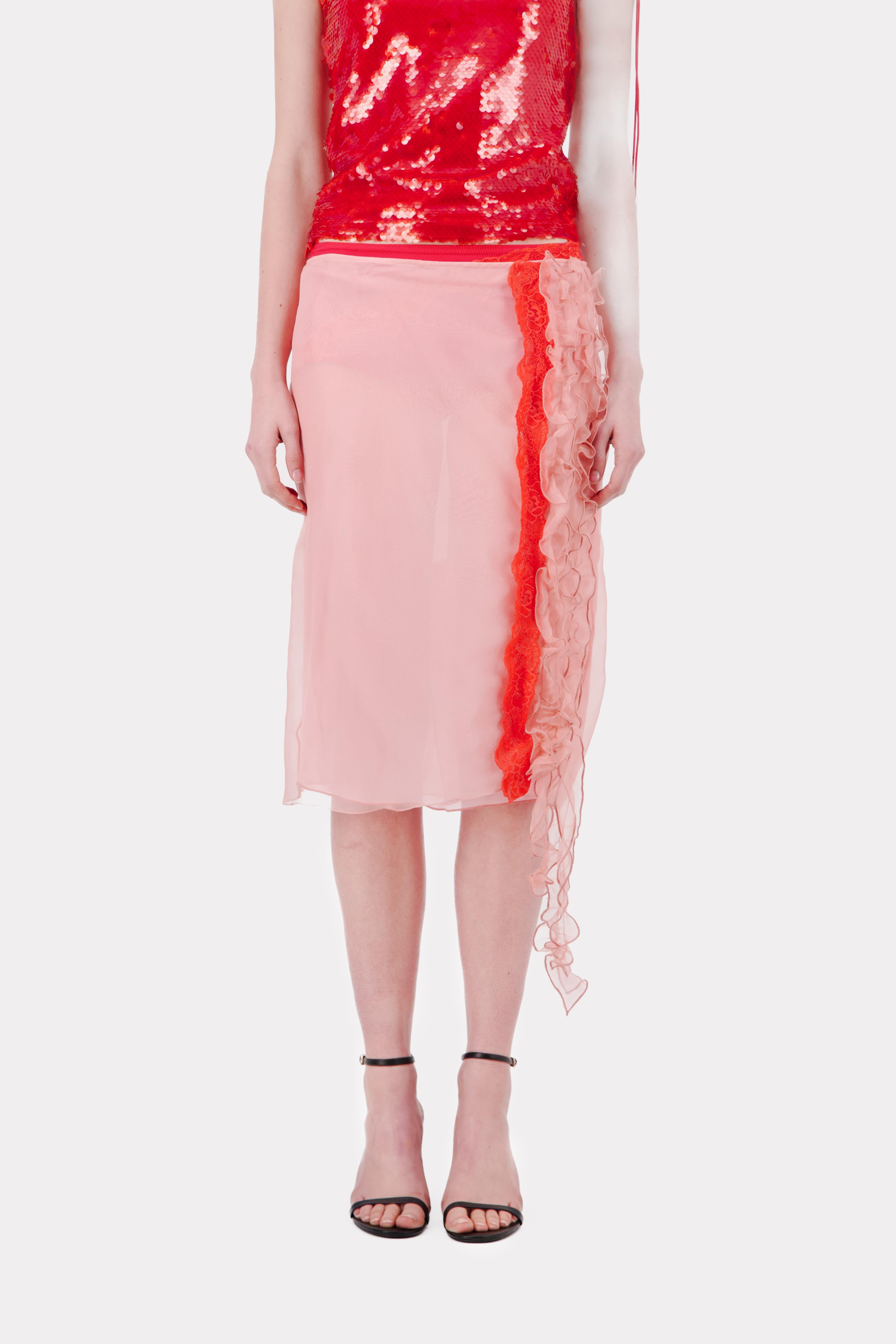 ORGANZA MIDI SKIRT WITH RUFFLES AND LACE DETAIL - Vaillant Studio