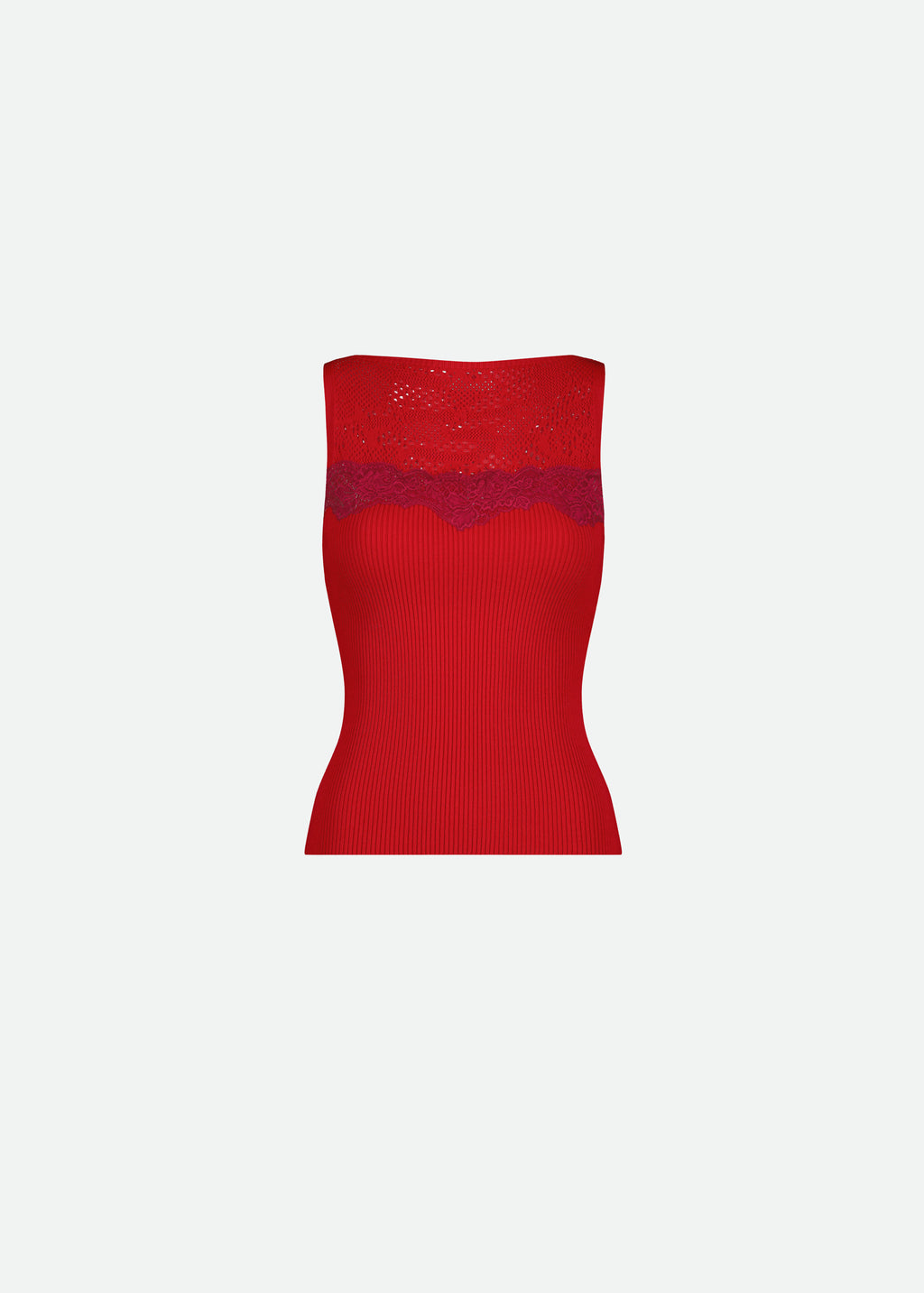 KNIT TANK TOP BOAT NECK W/ KNIT LACE DETAILS