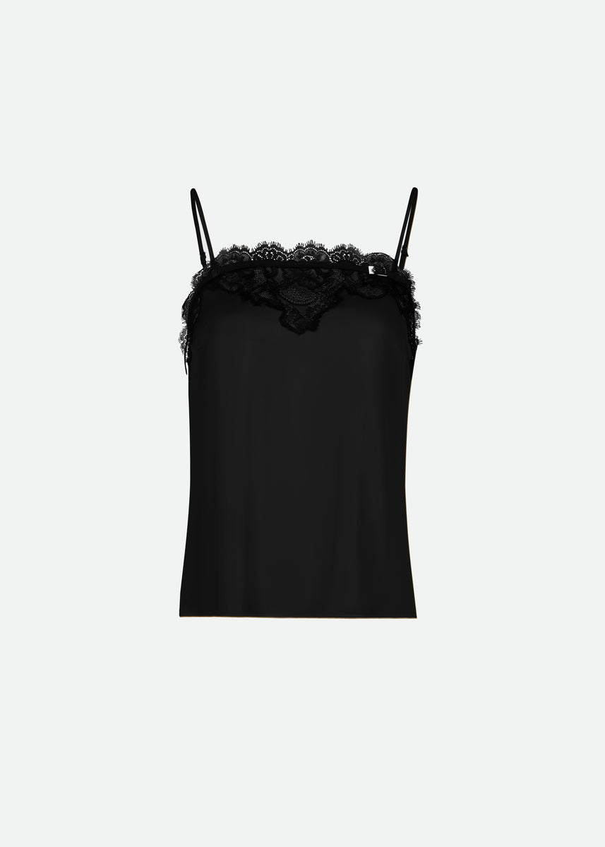 SATIN CARACO W/ LACE STRAIGHT NECKLINE DETAIL