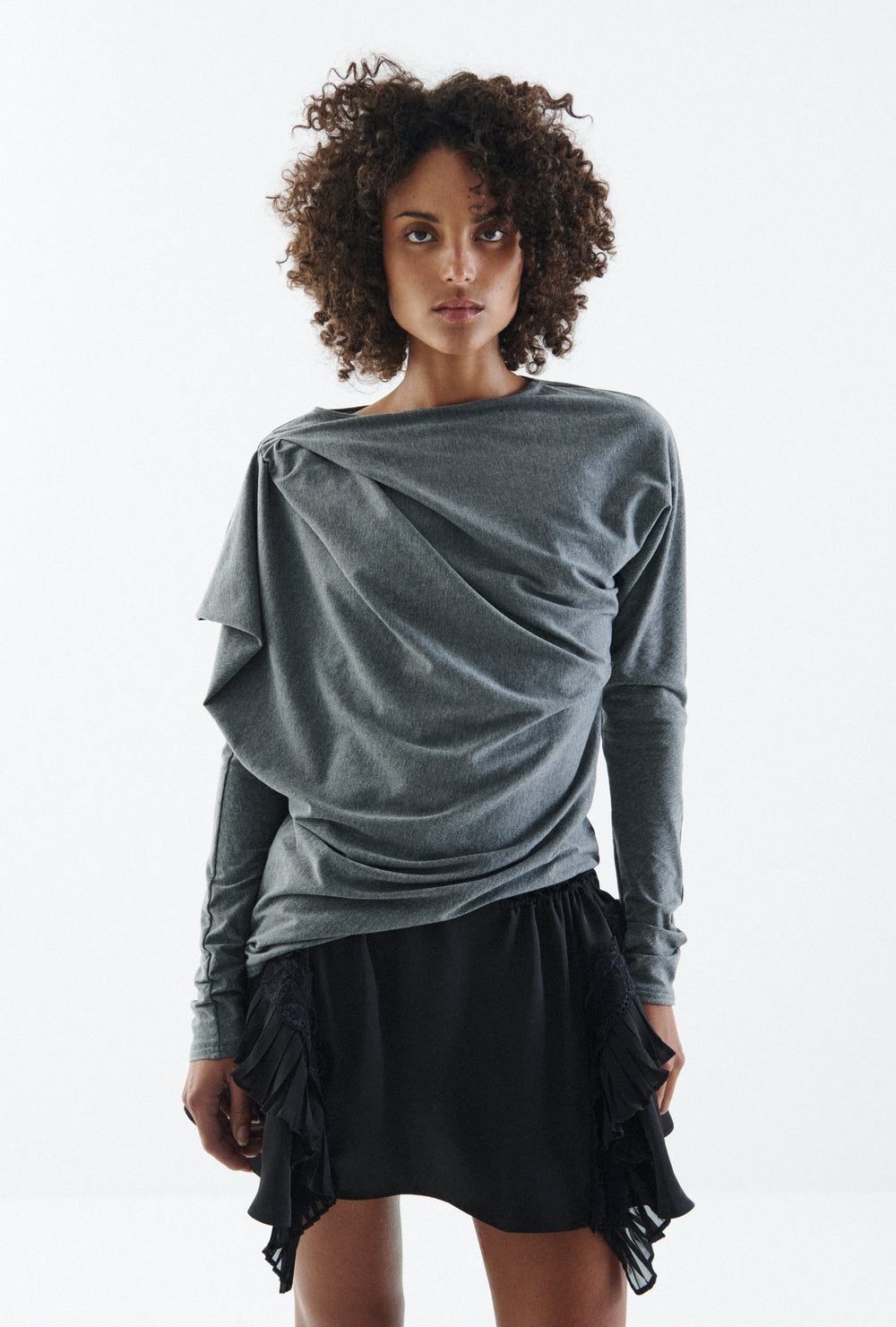 DRAPED LONG SLEEVE JERSEY TOP