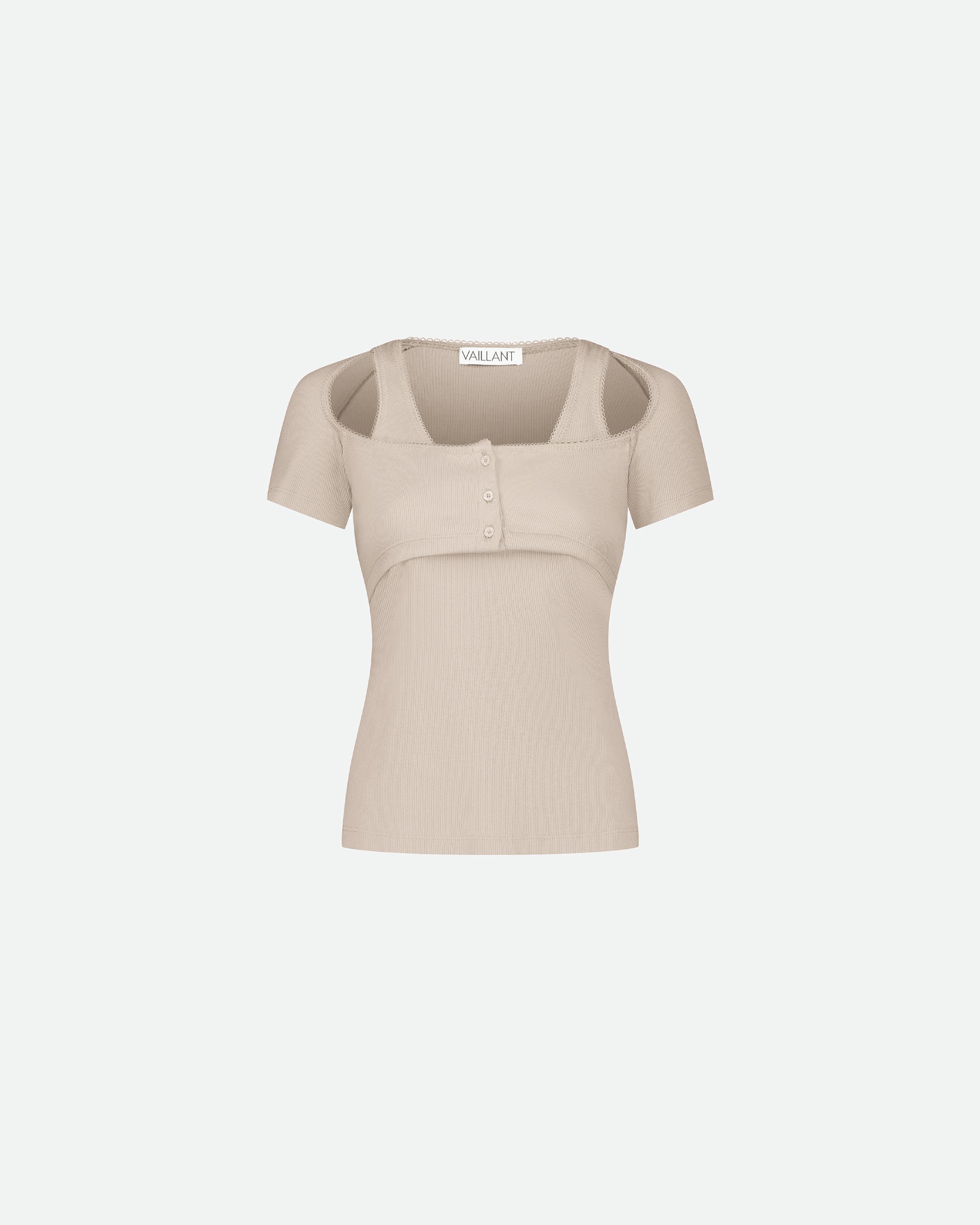 FITTED T-SHIRT WITH BRALETTE & PICOT TRIM DETAILS