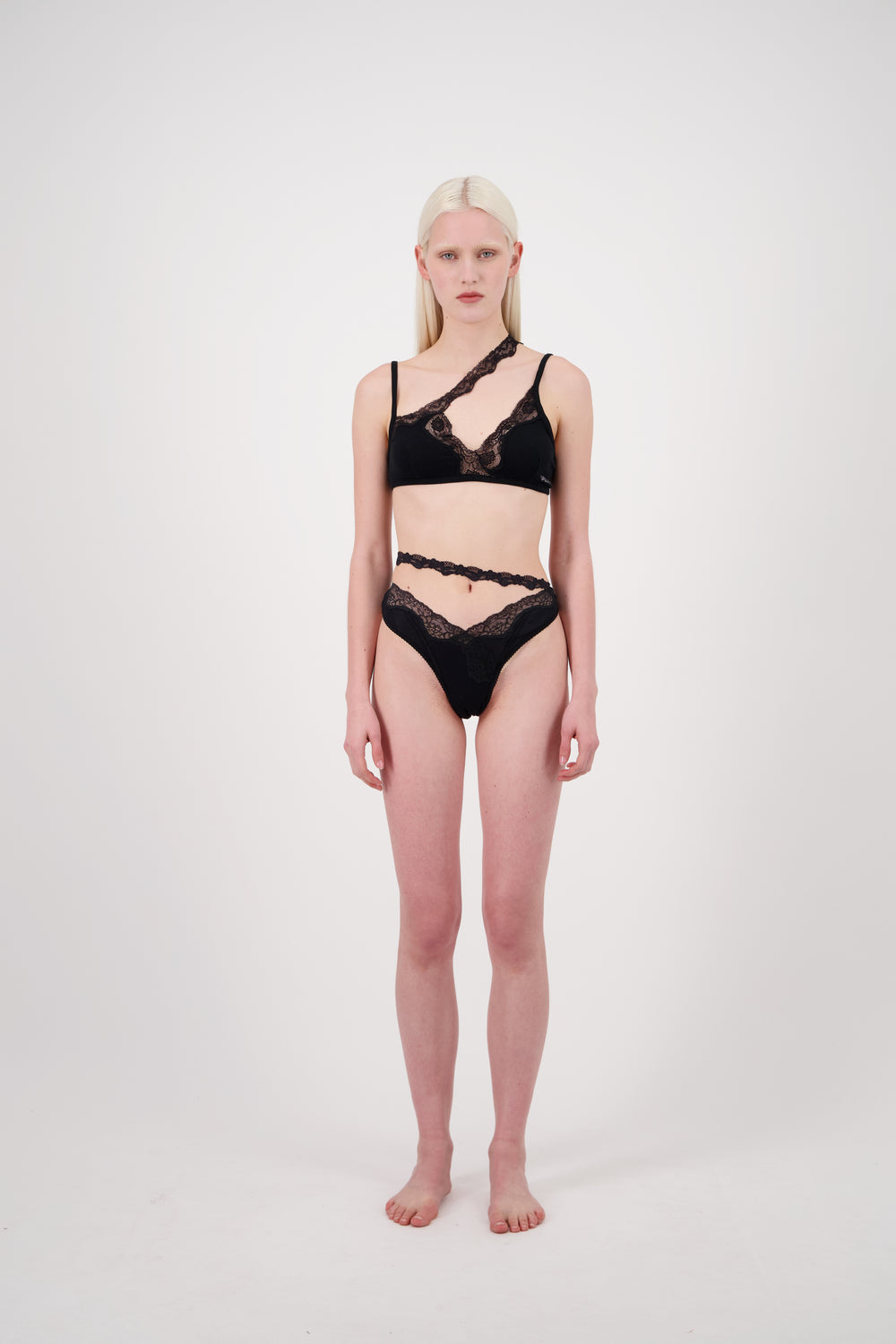 RIBBED JERSEY BRA W/ ASYMMETRIC LACE TRIM - Vaillant Studio