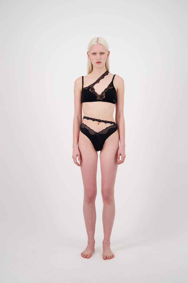 RIBBED JERSEY BRA W/ ASYMMETRIC LACE TRIM - Vaillant Studio