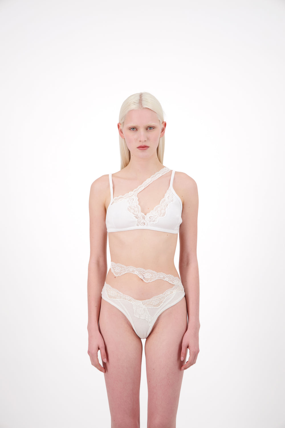 RIBBED JERSEY BRA W/ ASYMMETRIC LACE TRIM - Vaillant Studio